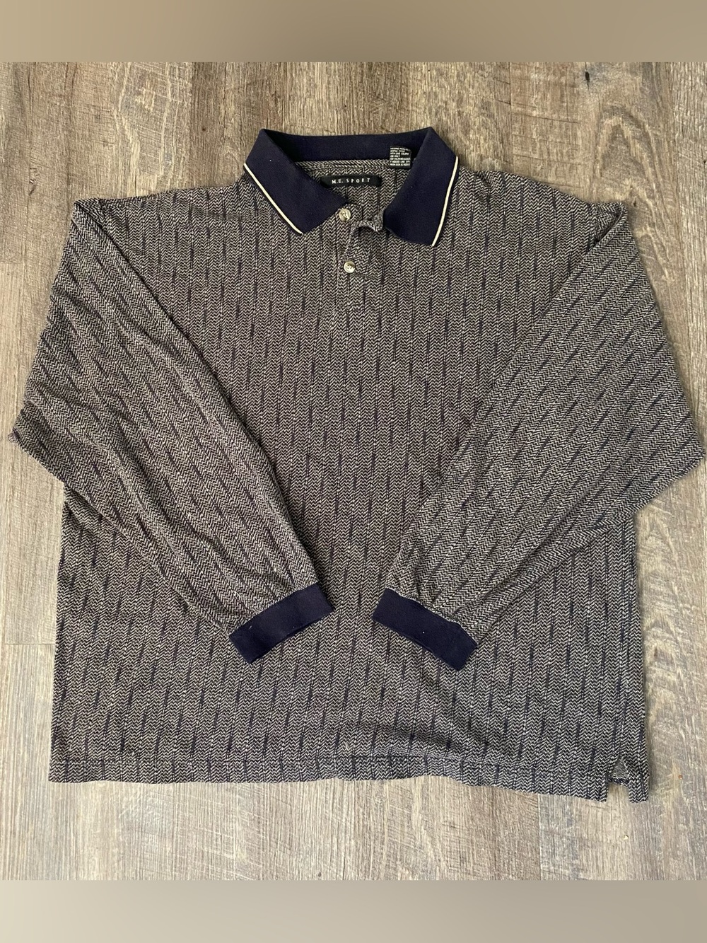 M.E. Sport Navy and Gray Long-Sleeve Polo